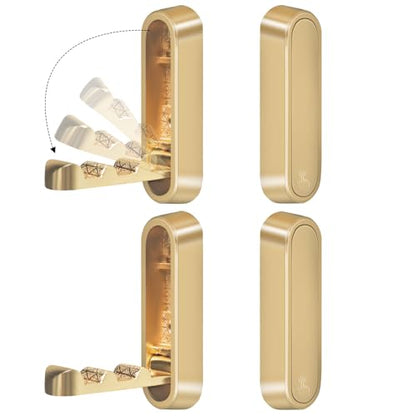 4PCS Foldable Wall Hooks, Heavy Duty Zinc Alloy Flip-Down Coat Hooks with Screw Mount, Holds up to 44 Lbs, Space-Saving Folding Wall Hangers for Bathroom, Closet, Bedroom, Entryway (Gold)