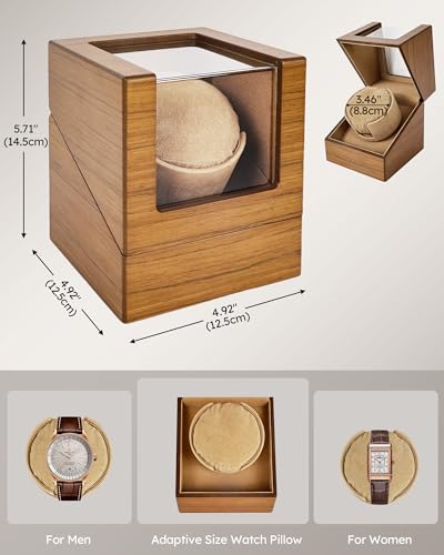 Automatic Watch Winder for Automatic Watches, Single Automatic Wooden Watch Winder Box with Optimized TPD Bi-Directional Rotation, Ultra-Quiet Japanese Motor, Dual Power Display Case, Gift for Men, Watch Collectors & Luxury Watch Owners