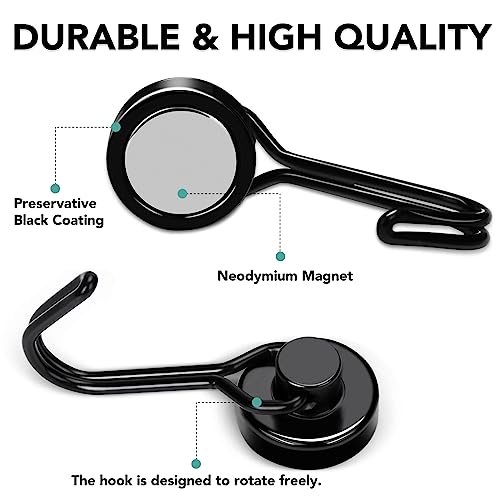 Magnetic Hooks 12 Pack 40Lbs Heavy Duty Neodymium Magnet Hooks | Black Magnetic Swivel Hooks for Hanging Rust Proof Strong Magnets with Hook Magnetic Metal Hanger for Storage