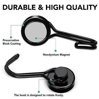 Magnetic Hooks 12 Pack 40Lbs Heavy Duty Neodymium Magnet Hooks | Black Magnetic Swivel Hooks for Hanging Rust Proof Strong Magnets with Hook Magnetic Metal Hanger for Storage