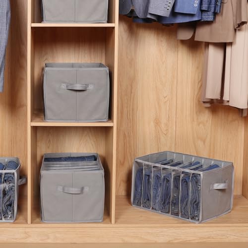 Wardrobe Clothes Organizer Pants Organizer Bins for Closet, 3 Pack | 7 Grids Divider, Support Board, Upgraded Sweater Organizer for Closet for Jean, Pant, Sweater, Legging T-Shirt