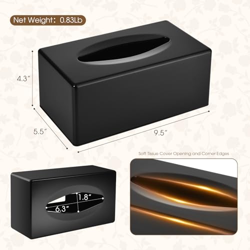 Tissue Box Cover, Rectangle Facial Tissue Holder with Bottom, Decorative Storage Organizer Box for Bathroom Vanity, Countertops, Dressers, Night Stand, Parlors and Offices - Matte Black
