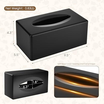 Tissue Box Cover, Rectangle Facial Tissue Holder with Bottom, Decorative Storage Organizer Box for Bathroom Vanity, Countertops, Dressers, Night Stand, Parlors and Offices - Matte Black