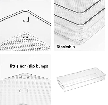 3 Pack Large Clear Plastic Drawer Organizer Tray Cutlery Utensil Makeups Drawer Organizers 15" X 6"