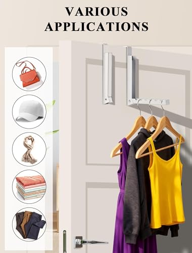 2-Pack Over the Door Hanger Hooks with Extra Anti-slip Pads for Laundry | Metal Folding Clothes Drying Rack, Portable Space Saving Coat Towels Organizer Rack for Laundry, Dorm and Hanging Storage