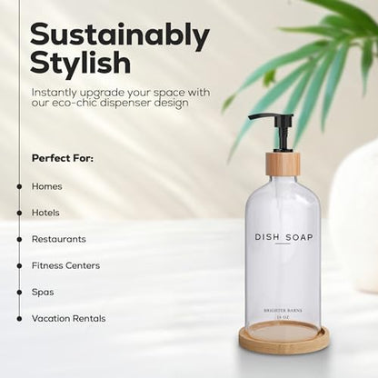 Glass Dish Soap Dispenser for Kitchen Sink by Brighter Barns (Clear)