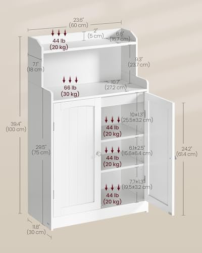 VASAGLE 39.4-Inch Tall Storage Cabinet, Floor Cabinet with 2 Doors, 2 Adjustable Shelves, Freestanding, for Bathroom, Kitchen, Living Room, Cloud White UBBC770W01