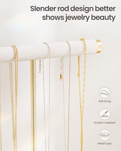 Lolalet 2-Tier Necklace Holder Display, Jewelry Stand with Ring Tray -White | Velvet Wrapped Jewelry Organizer, Tall Bracelet Stand for Bangles Watches Earrings, Gifts for Mom Girls Women Mother's Day
