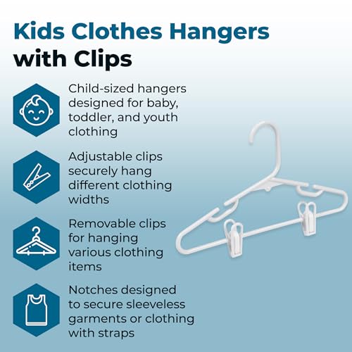 Honey-Can-Do Kids Clothes Hanger, Baby Clothes Hangers with Clips, Removable Clips are Designed to Keep Bottoms and Tops Perfectly Paired, Making it Easier to Organize and Store Outfits, 18 Pack