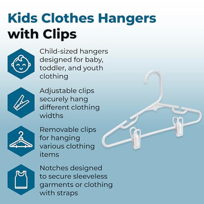 Honey-Can-Do Kids Clothes Hanger, Baby Clothes Hangers with Clips, Removable Clips are Designed to Keep Bottoms and Tops Perfectly Paired, Making it Easier to Organize and Store Outfits, 18 Pack