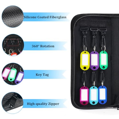 Portable Zippered Key Organizer, Waterproof Fireproof Key Case with 12 Key Hooks and Tags,Portable Key Storage for Rental Management Real Estate Sales Hotel Executives and Car Service (12 keys)