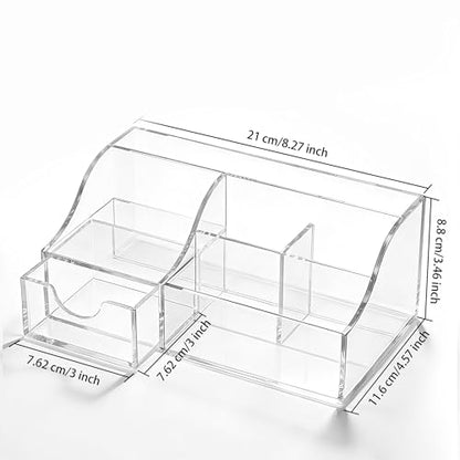 HBlife Acrylic Desk Organizer with Drawer, Pen & Pencil Holder, Multifunctional Desktop Caddy for Office Supply and Organization (Clear)