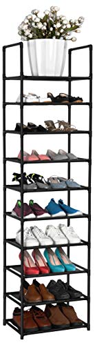 FIDUCIAL HOME 10 Tiers Shoe Rack Organizer 20 Pairs Tall Shoe Shelf | Tall Narrow Space Saving for Closet Entryway Dorm, Easy to Assemble, 17"L x 11"W x 68.8"H, Black