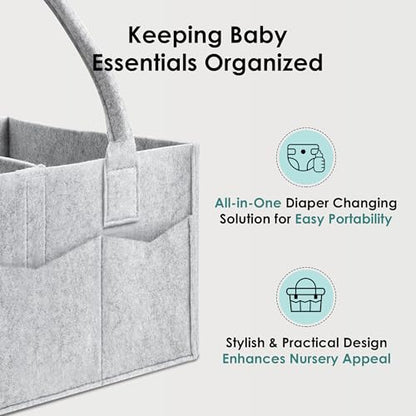 HIPHOP PANDA 2-Pack Diaper Caddy Organizer - Newborn Essentials Baby Registry Must Haves - Sturdy Nursery Storage Bin & Portable Car Caddy for Diapers & Wipes - Grey/Oatmeal Gift Set