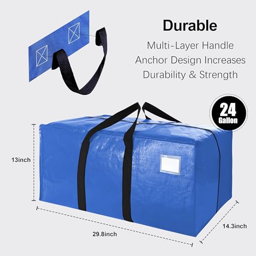 Heavy Duty Extra Large Moving Bags W/Backpack Straps - Strong Handles & Zippers, Storage Totes For Space Saving, Fold Flat, Alternative to Box and Bin (Set of 6, Multicolor)
