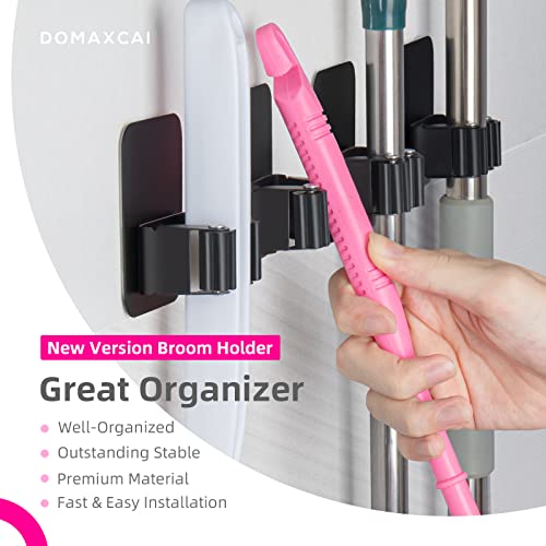 8 Pack Broom Holder Wall Mount, Improved Super Anti-Slip Mop and Broom Holder Wall Mount, Broom Hanger Gripper for Kitchen, Bathroom, Closet, Garden Garage, Black