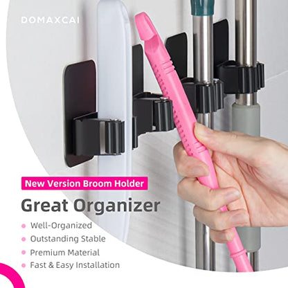 8 Pack Broom Holder Wall Mount, Improved Super Anti-Slip Mop and Broom Holder Wall Mount, Broom Hanger Gripper for Kitchen, Bathroom, Closet, Garden Garage, Black