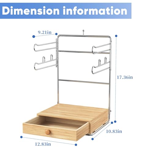 Plastic Bag Holder Chrome T-Shirt Bag Rack with Wooden Brown Base Plastic Bag Organizer for Grocery Store Kitchen Pantry Supermarket Restaurant Business