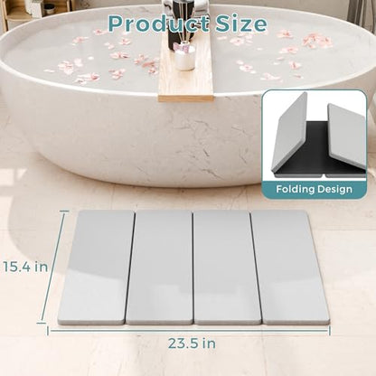 Summer&Kiss Foldable Stone Bath Mats for Bathroom, Non-Slip Diatomaceous Earth Mat, Super Absorbent & Quick Drying, Dish Drying Mats for Kitchen Counter, Easy to Clean & Store,23.5" x 15.4",Light Gray
