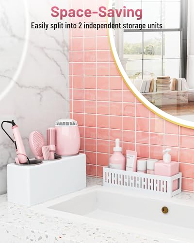 Hair Tool Organizer, Detachable Hair Dryer Holder with 3 Stainless Steel Cups, Wall Mounted Bathroom Organizers and Storage for Accessories, Curling Irons, Straighteners, Toiletries, Makeup