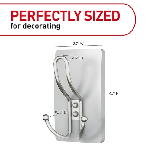 Command X-Large Satin Nickel Triple Hooks, 1 Hook, 3 Strips | Heavy Duty, Damage-Free Hanging with Adhesive Strips, No Tools Wall Hook for Hanging Decorations, Holds up to 10 lb