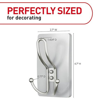 Command X-Large Satin Nickel Triple Hooks, 1 Hook, 3 Strips | Heavy Duty, Damage-Free Hanging with Adhesive Strips, No Tools Wall Hook for Hanging Decorations, Holds up to 10 lb