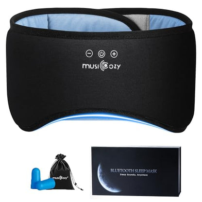 MUSICOZY Sleep Mask with Bluetooth Headphones Eyemask for Side Slippers | Bamboo Cotton Sleeping Headphone,Wireless Earphones with HD Stereo Speakers Blackout Eye Masks Earbuds for Men and Women