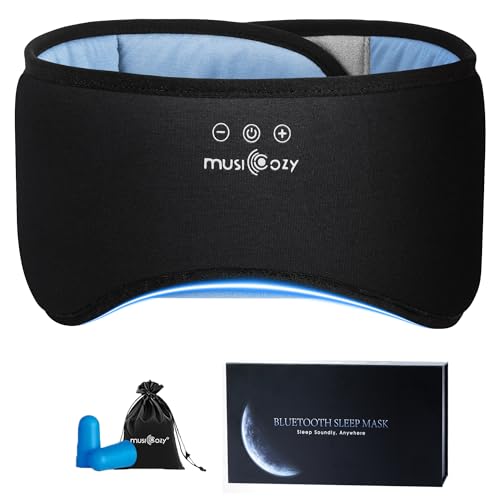 MUSICOZY Sleep Mask with Bluetooth Headphones Eyemask for Side Slippers | Bamboo Cotton Sleeping Headphone,Wireless Earphones with HD Stereo Speakers Blackout Eye Masks Earbuds for Men and Women