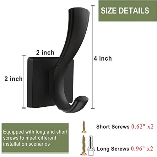 TOFIIGREM Black Towel Hooks, Coat Robe Hooks Bathroom Entryway Mudroom Pool Hooks for Wall Mount Hanging Towels Bathrobe Key Hat Backpack (2 Pack, Black)