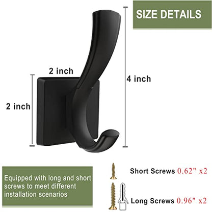 TOFIIGREM Black Towel Hooks, Coat Robe Hooks Bathroom Entryway Mudroom Pool Hooks for Wall Mount Hanging Towels Bathrobe Key Hat Backpack (2 Pack, Black)