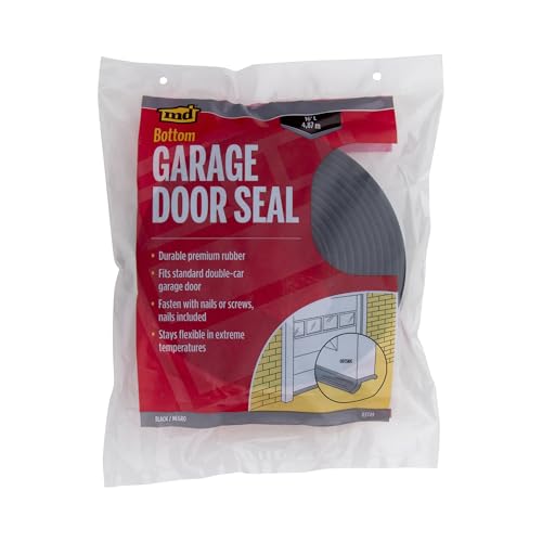 MD Building Rubber Garage Door Bottom Seal, Black, 16ft x 2in x 1in | Premium Rubber Construction, Flexible Extreme Temperatures, Cut-To-Length Scissors, Nails Included, Blocks Drafts Insects