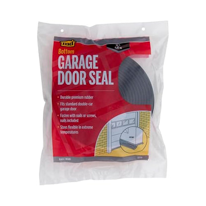 MD Building Rubber Garage Door Bottom Seal, Black, 16ft x 2in x 1in | Premium Rubber Construction, Flexible Extreme Temperatures, Cut-To-Length Scissors, Nails Included, Blocks Drafts Insects