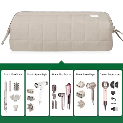 Hair Tools Travel Bag Organizer for Dyson Airwrap Case Holder Shark Hair Dryer Flex Style Airstraight Brush Revlon Attachments Carrying Case Flat Curling Iron Bags (Camel)