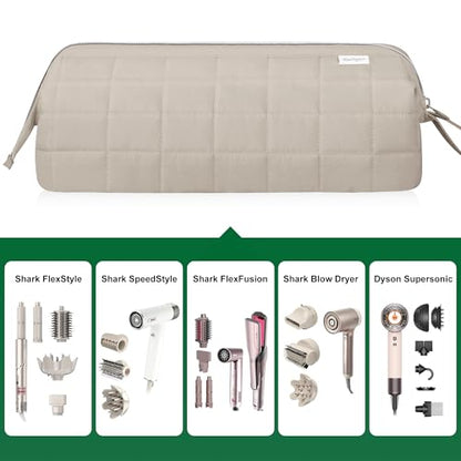 Hair Tools Travel Bag Organizer for Dyson Airwrap Case Holder Shark Hair Dryer Flex Style Airstraight Brush Revlon Attachments Carrying Case Flat Curling Iron Bags (Camel)