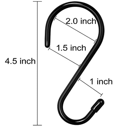 HiGift 24 Pack S Hooks for Hanging, 4-1/2 inch Large Black Vinyl Coated Metal S Shaped Hooks Heavy Duty, Non Slip Rust-Free Closet Hooks for Hanging Clothes Plant Jeans Bag Pan Pots Cups Towels