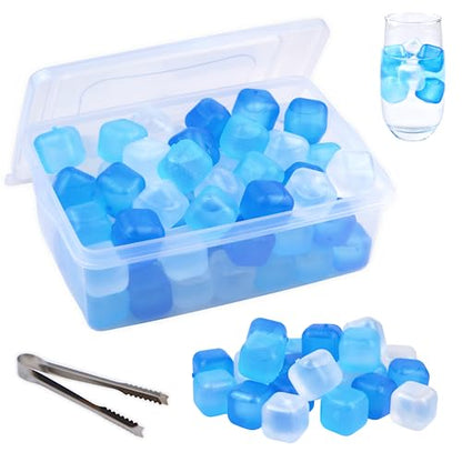 Reusable Ice Cube with Lid & Bin, 60 Pack Plastic Ice Cubes for Drinks BPA Free, Refreezable Square Ice Cubes for Water Bottles, Whiskey, Vodka, Coffee, Cocktails, Beer or Wine