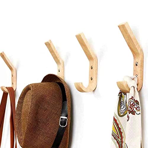 Wood Wall Hooks 4 Pack Organizer Heavy Duty Coat Hooks for Hanging Coats | Rustic Oak Wood Hooks with Double Curve Design Space-saving Decorative Wall Storage for Bathroom Key Bag Towels Easy Install