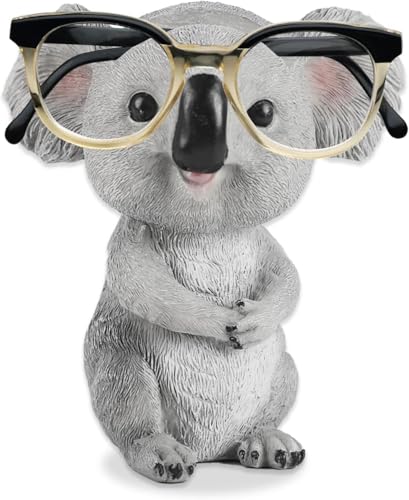 Koala Eyeglass Holder Stand for Office Desk Home Decor | Cute resin animal display stand, holds glasses/sunglasses securely, home office desk decor, funny gift for glasses wearers