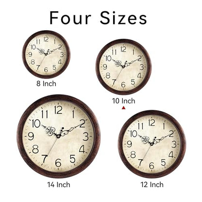 KECYET Wall Clock 10" Vintage Battery Operated Non-Ticking Quartz (Bronze) | Kitchen clock Living Room Retro Rustic Kitchen Bathroom Home Office Bronze