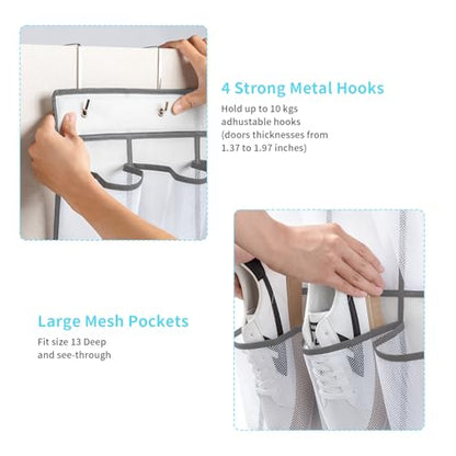 SAVERHO 40 Large Pockets Over the Door Shoe Organizer,Space-Saving Mesh Hanging Shoe Rack for Door Shoe Holder, Large Size 76.4" x 27.5" Ideal for Closet & Door Storage (White, 40 Pockets)