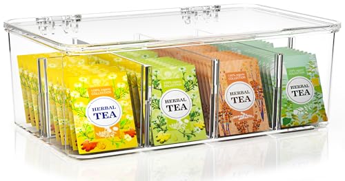 Tea Bag Organizer with Lids, Stackable Tea Box, 1... (Clear | Plastic)