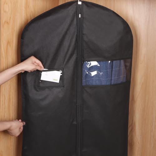 KEEGH 40 inch Suit Cover Bags for Men, Black Garment Bags (Set of 10) | Clear Window, Label Pocket, Garment Bags for Hanging Clothes, Suit Bags for Closet Storage, Clothes Cover for Travel