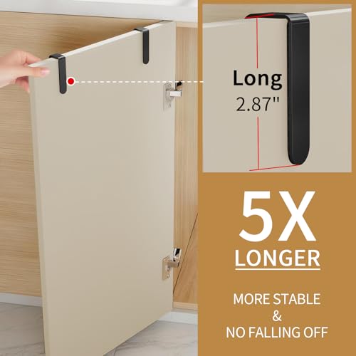 Over Cabinet Towel Holder with Hooks, 2 Pack Black Bars for Kitchen | Stainless Steel Over The Cabinet Towel Rack Bars, Dish Towel Holder for Kitchen Cabinet Doors