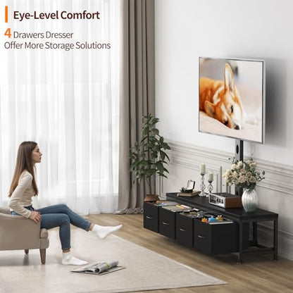 TV Stand with Mount & 4 Drawers, Entertainment Center | Modern Media Console up to 75 inch TV, Fabric Dresser TV Stand for Living Room Bedroom