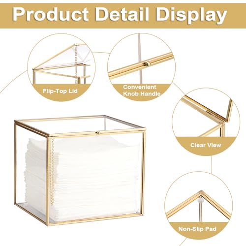 Sumnacon Glass Disposable Face Towel Holder Compatible with Clean Skin Cluub XL Facial Towels, Gold Clear Face Towels Storage Box with Lid, Makeup Container Organizer for Bathroom, Vanity Countertop