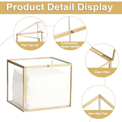 Sumnacon Glass Disposable Face Towel Holder Compatible with Clean Skin Cluub XL Facial Towels, Gold Clear Face Towels Storage Box with Lid, Makeup Container Organizer for Bathroom, Vanity Countertop