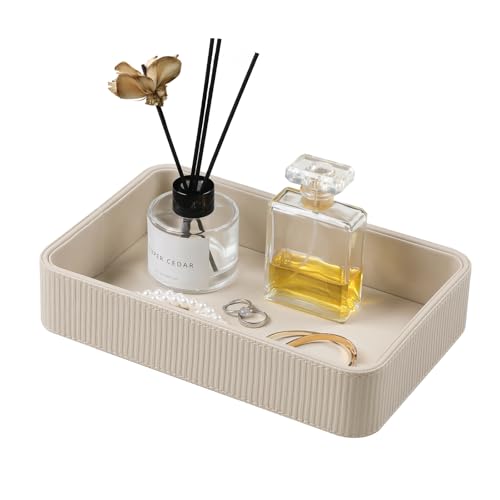 Valet Tray Organizer Bedside Nightstand Organizer... (Beige | PU Leather)