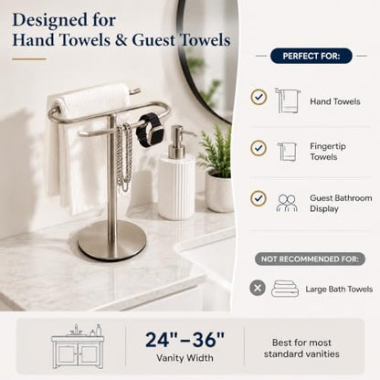 Brushed Nickel Hand Towel Holder Stand,13 Inch Free-Standing Towel Rack, SUS304 Stainless Steel Towel Bar Rack Stand, Tower Bar for Bathroom Kitchen Vanity Countertop…