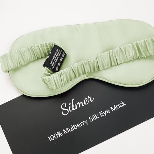 Silmer 100% Mulberry Silk Sleep Mask, 22 Momme 6A Silk Eye Mask for Sleeping, Soft Light Blocking Eye Cover with Silk Filling, Gift Box, Travel & Nap Sleep Mask for Women and Men (Green)