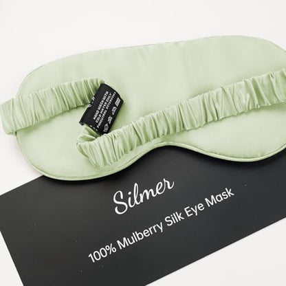 Silmer 100% Mulberry Silk Sleep Mask, 22 Momme 6A Silk Eye Mask for Sleeping, Soft Light Blocking Eye Cover with Silk Filling, Gift Box, Travel & Nap Sleep Mask for Women and Men (Green)